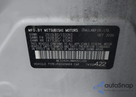 2021 Mitsubishi Mirage Carbonite Edition/Es/Le from USA, damaged, VIN ML32AUHJ8MH001109